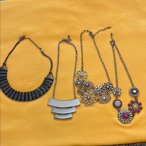 Lia Sophia -Lot of 4 Silver and Black Statement Necklaces. (L4)